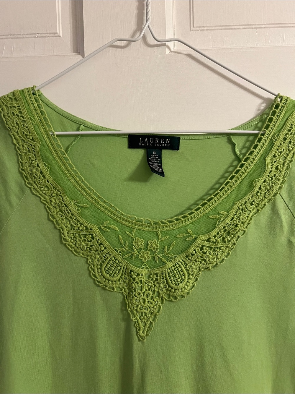 Lauren Ralph Lauren Lime Green Embroidered Lace-Trim Scoop Neck Tunic